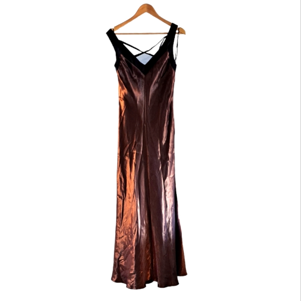 Faviana Copper Metallic Satin Gown